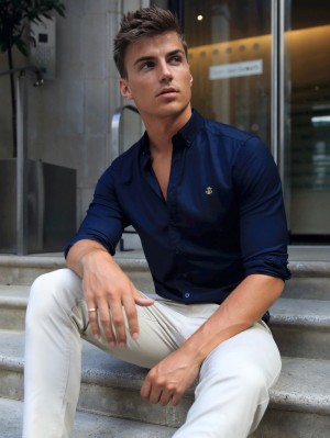 Blakely Albany Fitted Stretch Shirt Azul Marino | 317VKNSBC