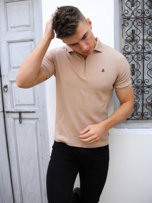 Blakely Amot Textured Polo Shirt Marrom Claro | 549ABUVPD