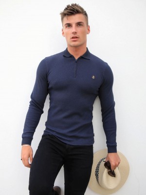Blakely Aspen Long Sleeve Polo Azul Marino | 691CPDKFI