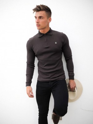 Blakely Aspen Long Sleeve Polo Charcoal | 076JWGVST
