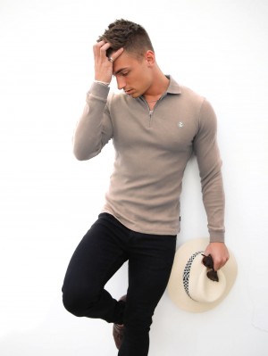 Blakely Aspen Long Sleeve Polo Stone | 630YNCZMX