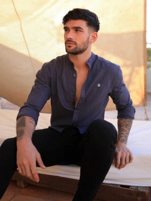 Blakely Berkane Linen Shirt Azul Marino | 807HIDMFS