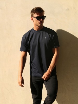Blakely Ceuta Textured Oversized T-Shirt Azul Marino | 745VRDGPQ