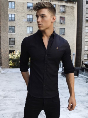 Blakely Farringdon Fitted Stretch Shirt Negros | 852VHABLP