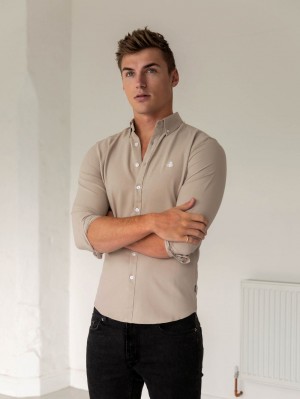 Blakely Furbank Fitted Stretch Shirt Tan | 390ZGAIWF