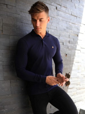 Blakely Harrow Long-Sleeve Polo Shirt Azul Marino | 261HFBWSA