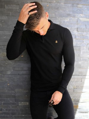 Blakely Harrow Long-Sleeve Polo Shirt Negros | 140DTQSNC