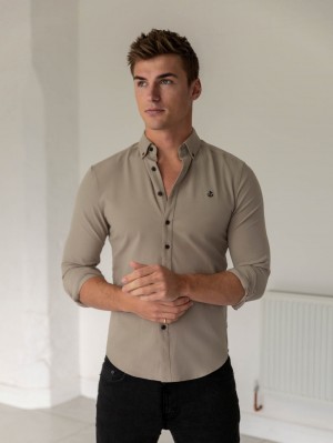 Blakely Horton Fitted Stretch Shirt Tan | 934EWKAIH