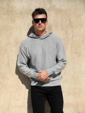 Blakely Huxley Knitted Hoodie Pale Concrete | 943DVSFYW