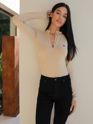 Blakely Kendall 1/4 Zip Bodysuit Tan | 128MPKXCB