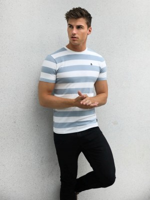 Blakely Loano Stripe T-Shirt Azules Claro | 861SEYIHV