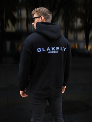 Blakely Members Relaxed Hoodie Negros Azules | 042IOEXMW