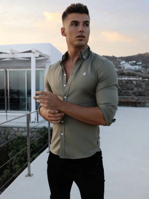 Blakely Merrick Fitted Stretch Shirt Kaki Verdes | 406AHTDLW