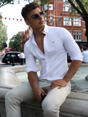 Blakely Monaco Fitted Stretch Shirt Blancos | 784ZEPLVM