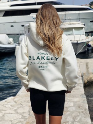 Blakely Monaco Women's Relaxed Hoodie Ivory | 847XPNAWZ