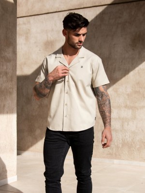 Blakely Nador Open Collared Shirt Sand | 471ECSFZL