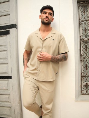 Blakely Nador Open Collared Shirt Tan | 614KEUAZC
