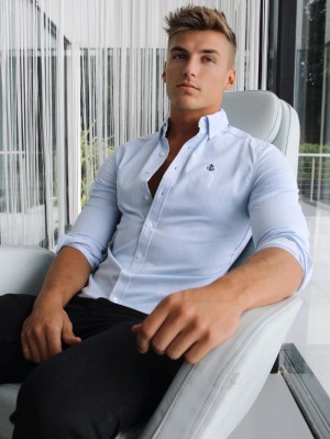 Blakely Oxford Fitted Stretch Shirt Azules | 691OCLZPT