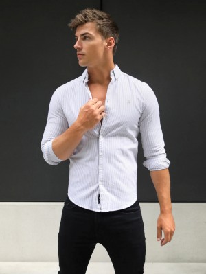Blakely Portofino Pinstripe Shirt Tan | 098NACSVD