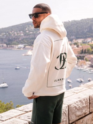 Blakely Riviera Initial Relaxed Hoodie Ivory | 456TIFACB