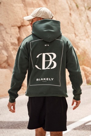 Blakely Riviera Initial Relaxed Hoodie Verdes Oscuro | 618ZTFLAW