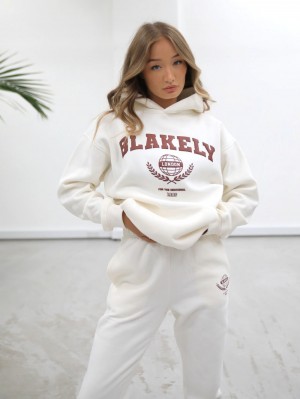 Blakely Women's Varsity Relaxed Hoodie Blancos | 051BTCVEA